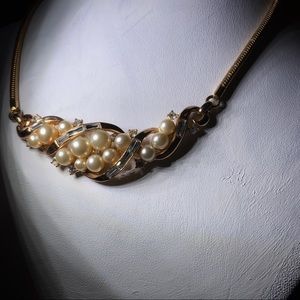 Vintage Gold & Pearl Cluster Necklace